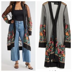 Liv Los Angeles Forgotten Grace  Embroidered Floral Mesh Duster-XL